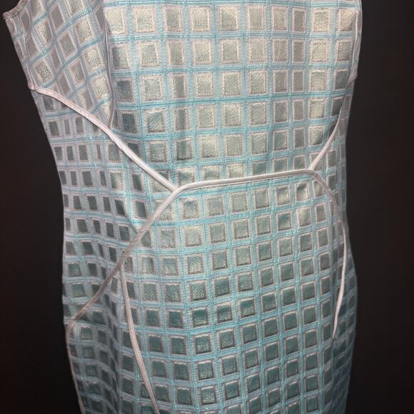 Per Se by Carlisle Metallic Aqua Sheath Dress NWT $625 Size 12 Modern Luxury - Picture 4 of 12